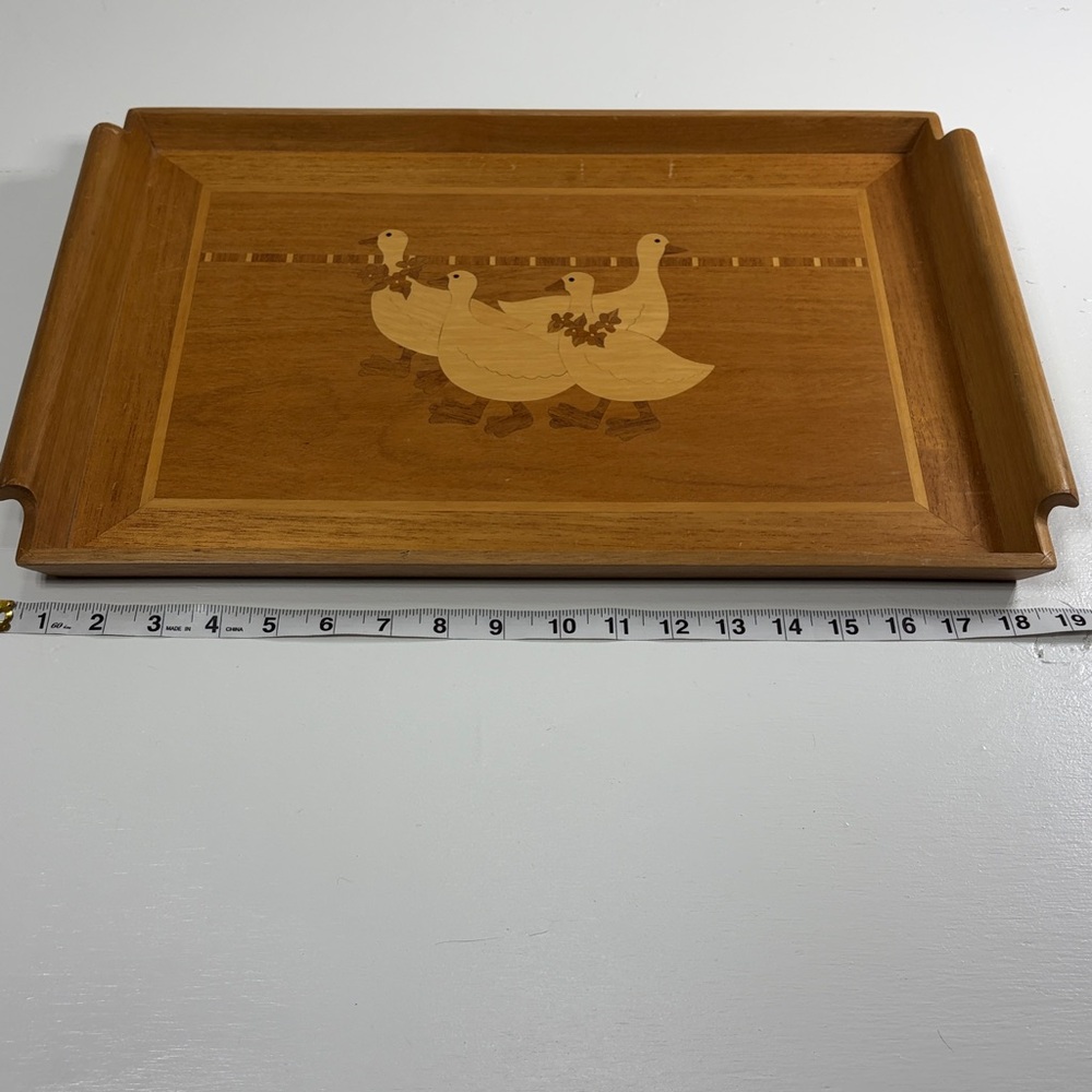 Goose geese vintage wood inlay serving tray - Picture 6 of 8